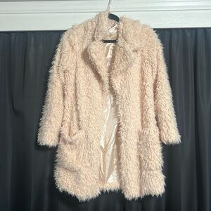 Pink faux fur coat